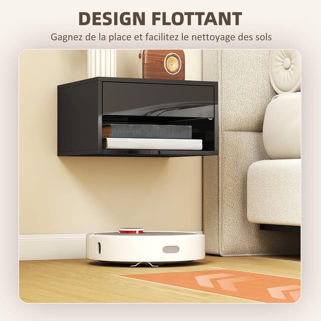 Thumbnail 4 de HOMCOM Lot de 2 Tables de Chevet murales Noires