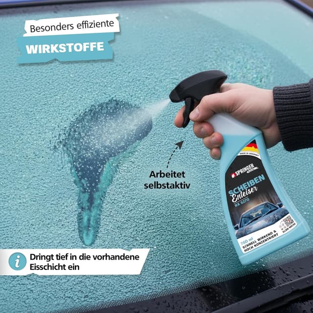 Detalle 2 de SPRINGER RX5270 Scheibenenteiser-Spray (750 ml) – selbsttätig gegen Eis, Raureif & Schnee, Made in Germany