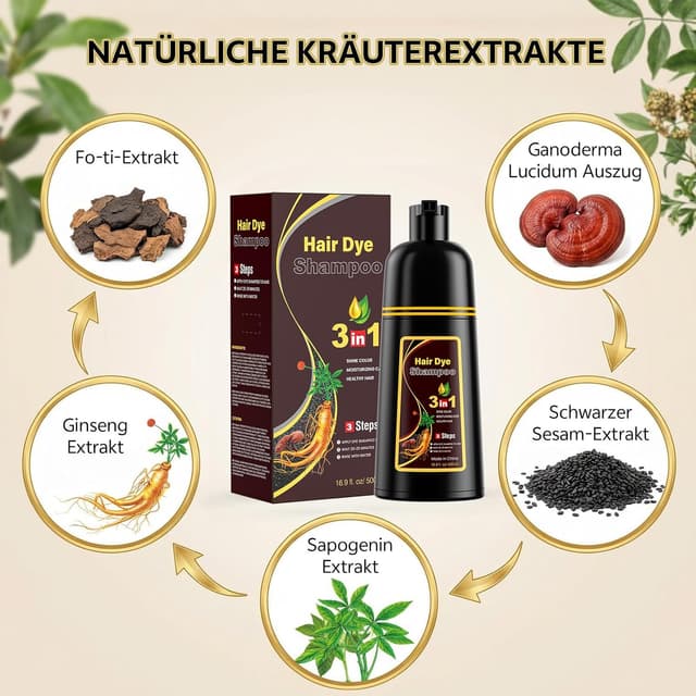 Detalle de JUANCHI Dunkelbraunes Haarfärbeshampoo für graues Haar (500 ml) – ammoniakfreie DIY-Färbung