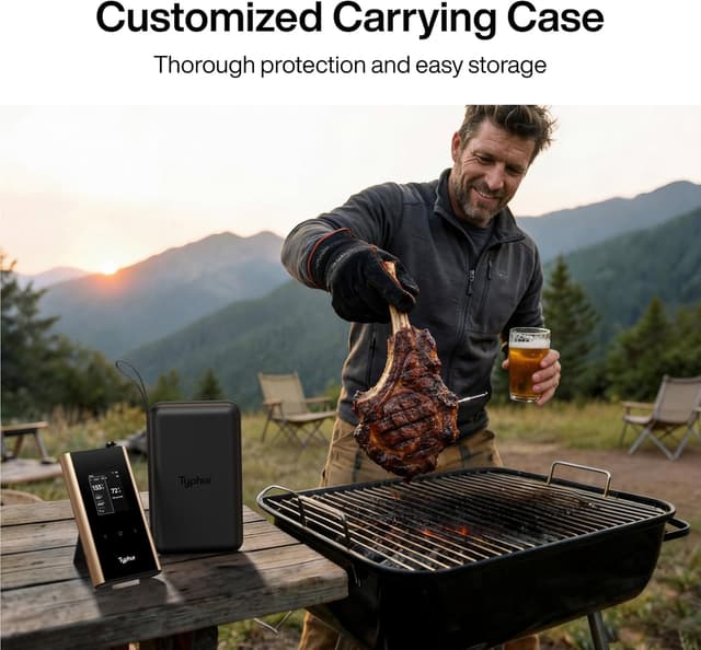 Detalle de Typhur Sync Gold Dual Wireless WiFi Meat Thermometer (2 Slim Probes, Smart Base) with Carrying Case