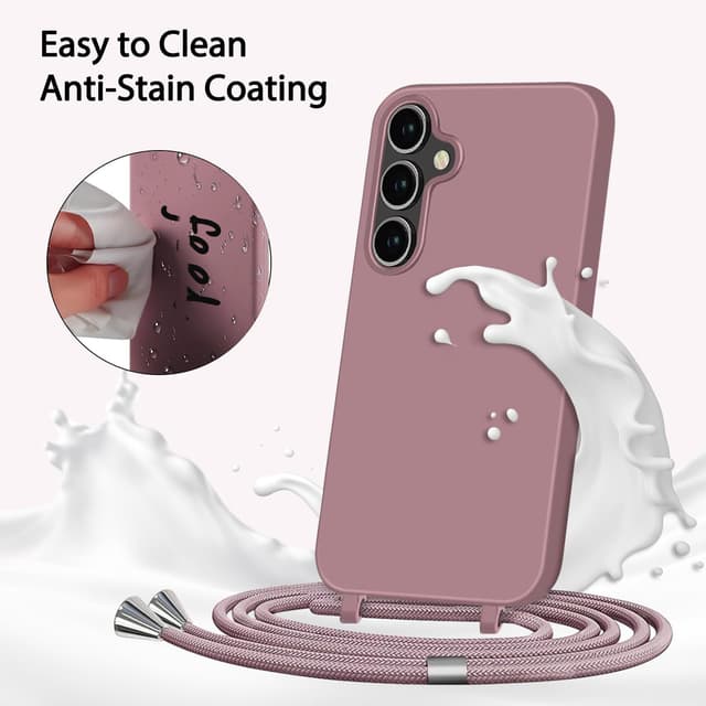 Detalle 2 de AoozeFon Hülle mit Band für Samsung Galaxy S25 FE 5G/4G (rosa) – abnehmbares Handyband mit Liquid-Silikon TPU Bumper