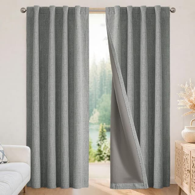 Detalle de Joydeco Blackout Thermal Lined Curtains (2 Panels) – 55x96 Inch with Back Tabs & Rod Pocket