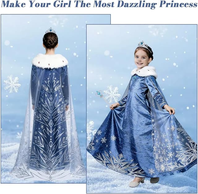 Detalle 2 de URAQT Vestito Principessa con mantello, corona e scettro per bambina (fantasia in velluto)