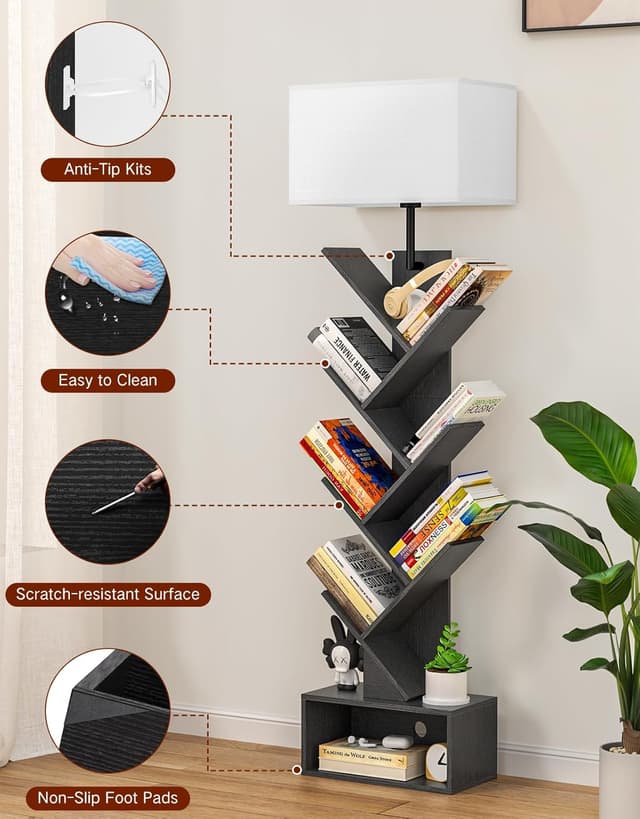 Thumbnail 6 de OUTONLIFE Libreria a forma di albero in legno con luci e 6 ripiani autoportante nero, con telecomando