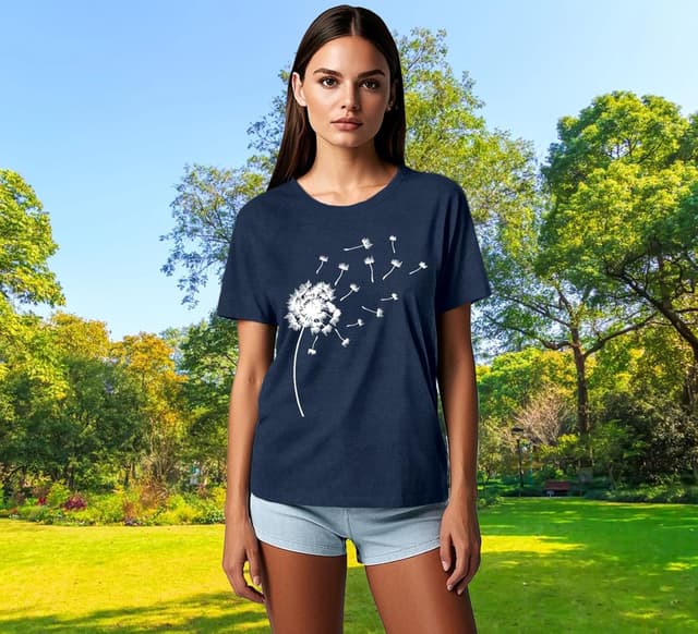 Detalle 2 de Qskall women’s dandelion flower casual T-shirt (white print)