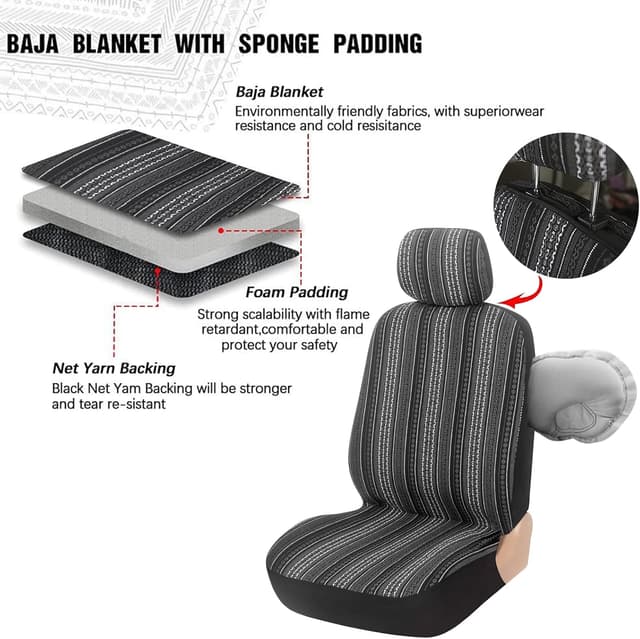 Detalle 2 de AUTOYOUTH 2+1 Van Seat Covers Set (Baja Retro Ethnic Style) – Padded triple-layer spill protection for Transit, T4/T5, Vivaro (Gray)
