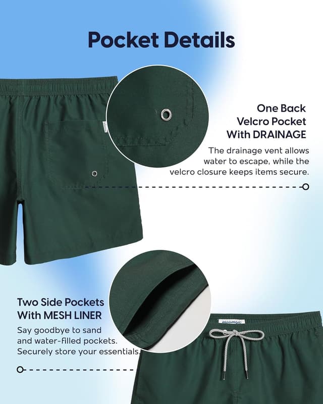 Detalle de maamgic Men’s 5-Inch Swim Trunks with Mesh Lining — Quick-Dry Swim Shorts