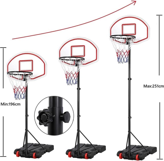 Detalle de Yaheetech freestanding adjustable basketball hoop (1.59m–2.14m) for outdoor or indoor play