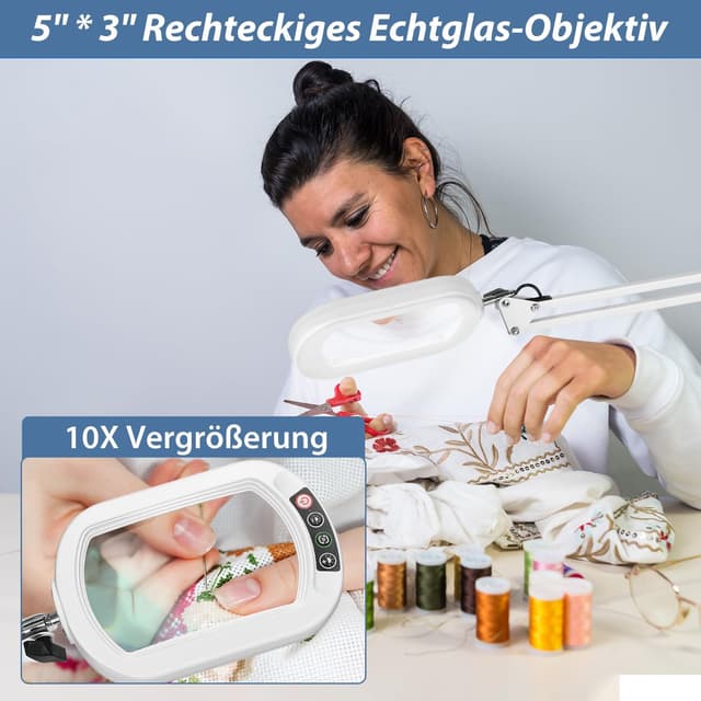 Detalle 2 de Veemagni Loupe rectangulaire 10X avec lumière LED et pince (bras pivotant) — lampe de bureau mains libres