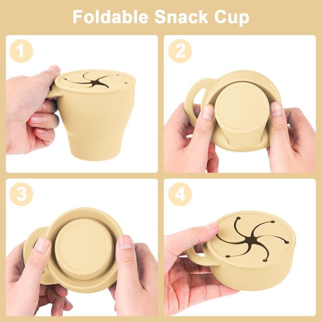 Detalle de Vicloon Tazza per Spuntino 350 ml in silicone senza BPA, beige con coperchio anti-rovesciamento