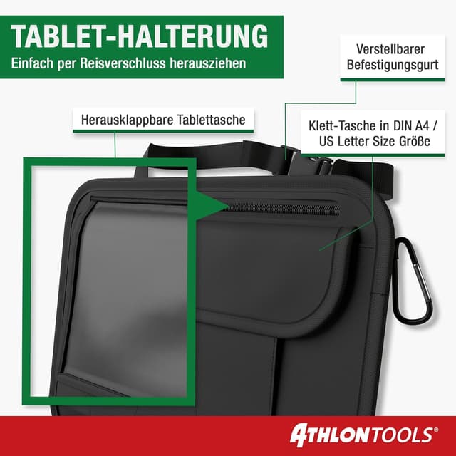 Detalle de ATHLON TOOLS 2er-Set Autositz-Organizer mit integrierter Tablet-Halterung (Schwarz)