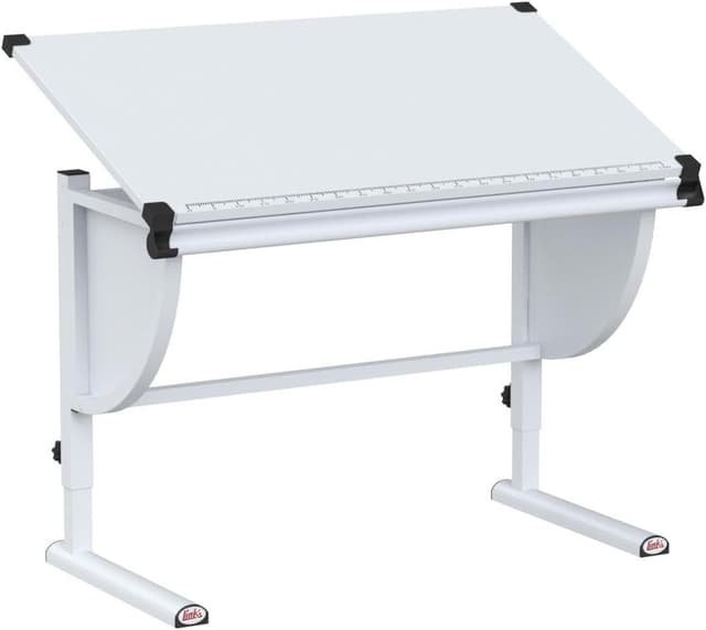 Detalle de Scrivania regolabile in altezza per bambini e ragazzi Inter Link Milo, bianco con dettagli in 3 colori