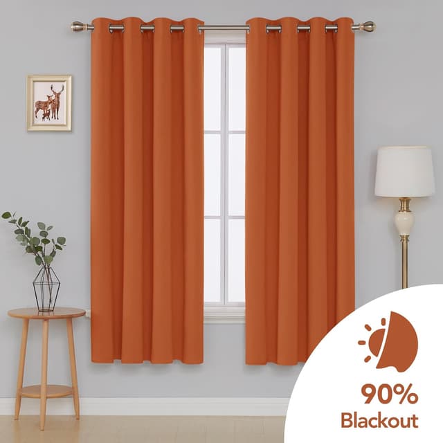 Detalle de Deconovo Eyelet Blackout Curtains (Thermal, Energy Saving) – Orange, 2 Panels (Eyelet Ready to Hang)