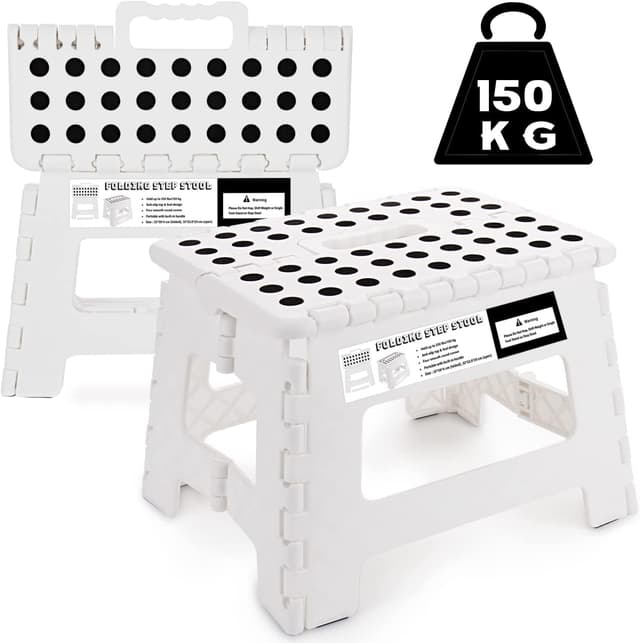 Detalle de Step Stool for Kids & Adults (9 inch) – White plastic folding stepping stool, up to 150KG