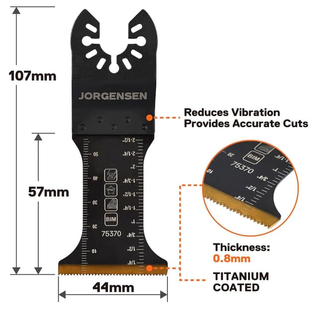 Detalle 2 de JORGENSEN Set di 5 lame utensili oscillanti bi-metalliche per metallo, legno, plastica e cartongesso