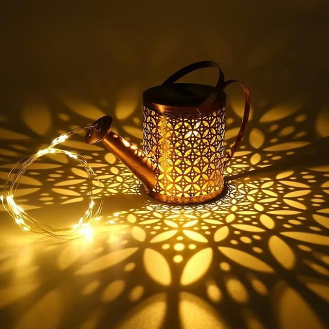 Detalle de Neioaas Solar Watering Can Lights – LED solar lantern string lights for outdoor garden decor (IP65, 36 LEDs, replaceable battery)
