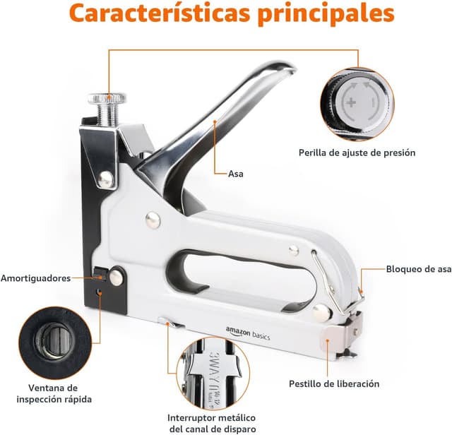 Detalle 2 de Amazon Basics Grapadora industrial 3 en 1, 600 grapas 🛠
