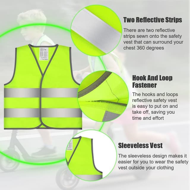 Detalle de Set da 2 giubbotti/gilet di sicurezza AYBUY per bambini con strisce catarifrangenti ad alta visibilità