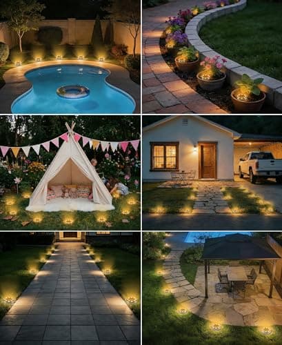 Thumbnail 6 de LOTMOS 12 paquetes de luces solares LED empotrables para jardín (8 LED, blanco cálido) IP68