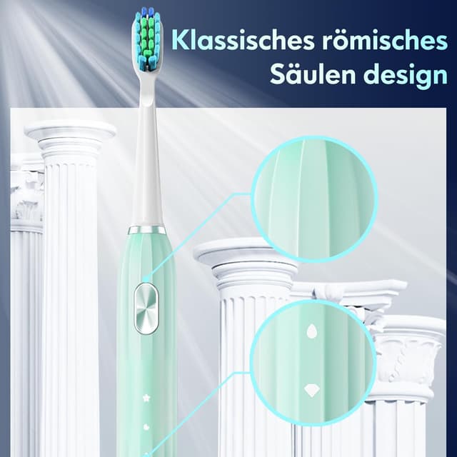 Detalle de DADA-TECH Schallzahnbürste mit 5 Putzmodi, Timer und 9 Zahnbürstenköpfen (Grün)