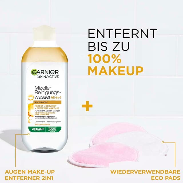Detalle 2 de Garnier Mizellen Reinigungswasser All-in-1 Waterproof Set (3er Pack) – zum Entfernen wasserfesten Make-ups