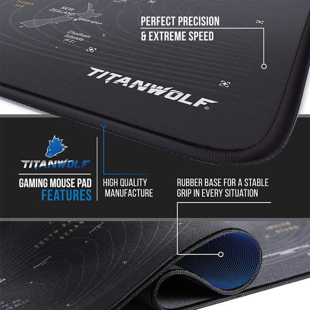 Detalle 2 de TITANWOLF World Map XXL 900×400mm gaming mouse pad 🖱