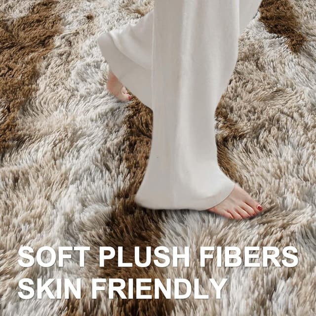 Detalle de 9x12 Ft Extra Large Shag Rug (Khaki) — Ultra-Soft 1.8-Inch Plush for Living Room & Bedroom