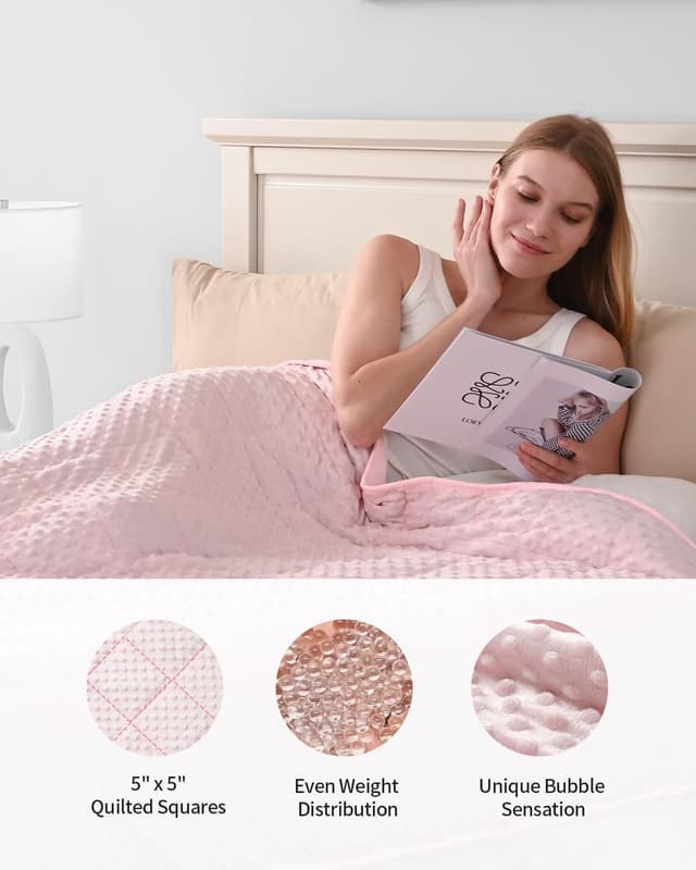 Detalle de Mr. Sandman Queen Weighted Blanket (60 x 80in, 15 lbs) – Minky Dots Heavy Throw for Adults, Pink