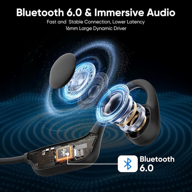 Detalle 1 de Nanajorwa Bone Conduction Swimming Headphones with IPX8, 32GB MP3 Player, Bluetooth 6.0 (Black)