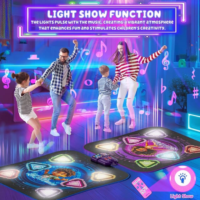 Detalle de Surelect 2025 Rechargeable Light-Up Dance Mat (2-Player Face-to-Face, Bluetooth, 12 Buttons)