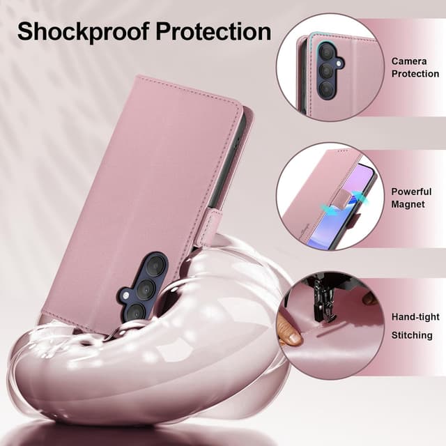 Detalle de Yunubeyii Wallet Flip Case for Samsung Galaxy A15 5G with RFID Blocking, Magnetic Cover & Kickstand (Pink)