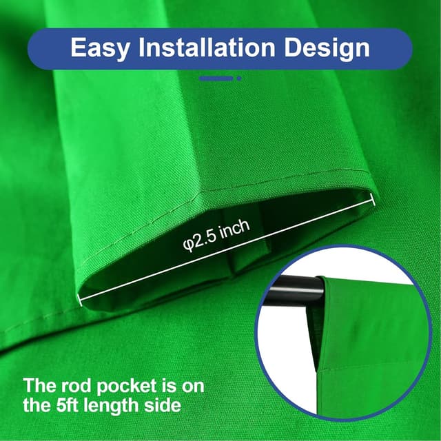 Detalle de EMART 1,5x2 m Greenscreen (Chroma-Key) aus Polyester – faltbarer grüner Hintergrund mit 2 Federzwingen