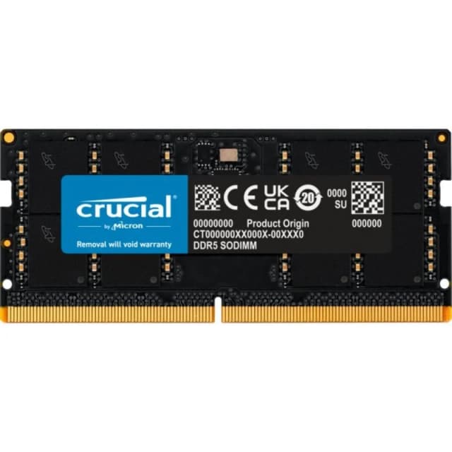 Detalle de Crucial CT64G56C46S5: módulo de RAM DDR5 de 64GB 5600MHz SO-DIMM con ECC (262 pines)