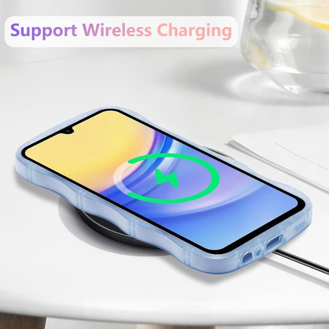 Detalle de ZTOFERA Clear Curly Wave TPU Case for Samsung Galaxy A14 4G/5G (6.6-inch) – Blue Sparkle Star Glitter