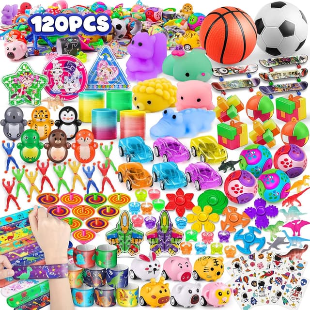 Detalle de Amy&Benton — Lot de 120 pièces de cadeaux anniversaire enfants (bracelets, toupies, pinata et pochettes surprise)