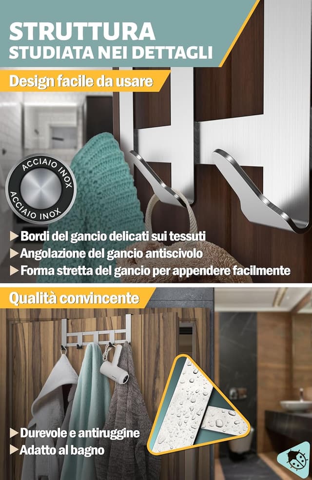 Detalle de Menz appendiabiti per porta regolabile con 5 ganci in acciaio inox