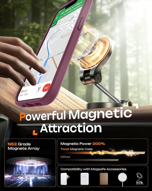 Detalle 2 de TOCOL Cover magnetica per iPhone 14 da 6,1 pollici con protezione fotocamera e compatibilità MagSafe