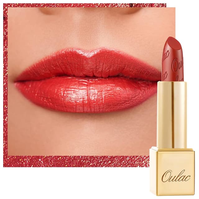 Detalle de OULAC Lippenstift Metallic Glanz Finish – Rot-Töne, hochpigmentiert, vegan (02 Dangerous) 4,3 g