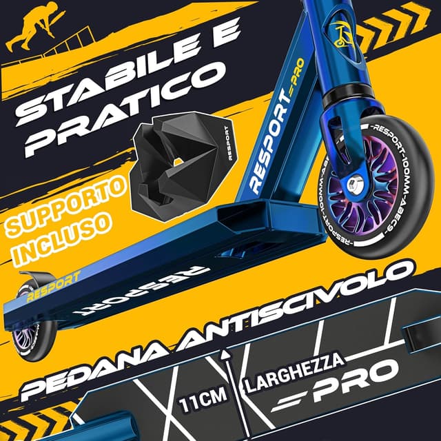 Detalle de RE:SPORT Revo Pro monopattino stunt per bambini e adulti, ruote PU 110 mm, Y-Bar e cuscinetti ABEC 9