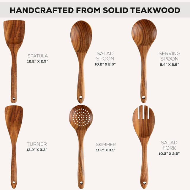 Detalle de Zulay Kitchen 6-Piece Teak Wood Spoons set 🍽