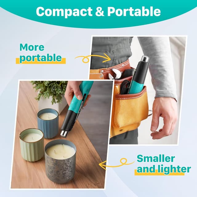 Detalle de Yeegewin Dual Temp Heat Gun (249°C–455°C) – 380W mini hot air gun for crafts, shrink wrap and vinyl