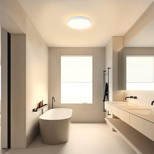 Detalle de ZMH LED-Deckeleuchte flach IP44, 15 W, warmweiß 3000 K – Ø 18 cm für Bad, Küche & Flur