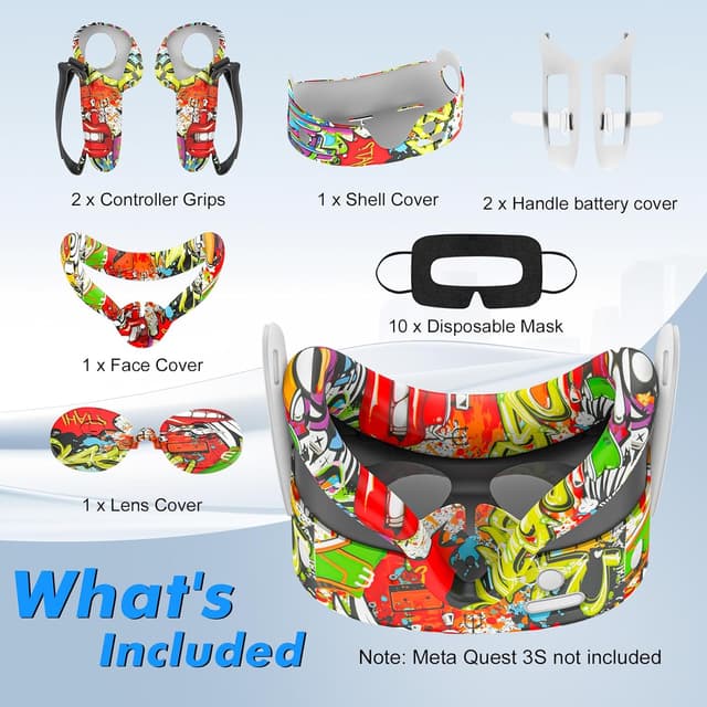 Detalle 2 de Tyasoleil VR Silicone Case Accessory Set for Meta/Oculus Quest 3S (incl. controller grips, face & lens covers + 10 disposable eye covers)