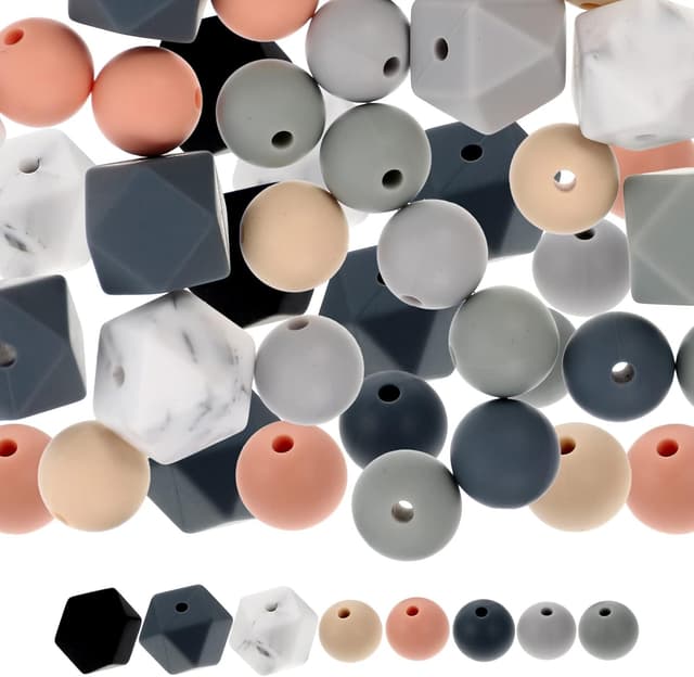 Detalle de COHEALI Silikonperlen rund 1,20 cm – 100 Stück für DIY-Schmuck, Schlüsselanhänger & Armbänder