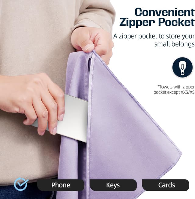 Detalle de BAGAIL Microfibre Travel Towel with EVA zip case – quick-dry, compact camping & beach towel for gym, yoga and backpacking