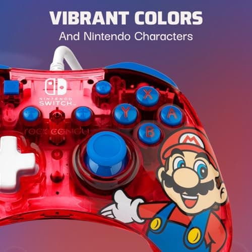 Detalle 2 de PDP Rock Candy mando con cable para Nintendo Switch (Mario, con sticks cóncavos)