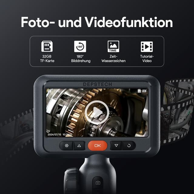 Thumbnail 6 de DEPSTECH 6,2mm drehbare Endoskopkamera mit Licht und 4,5" IPS-Display (DS660) – 1080P Inspektionskamera für enge Stellen