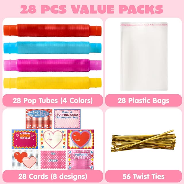 Thumbnail 1 de JOYIN 28 Packs Valentines Pop Tubes with Cards