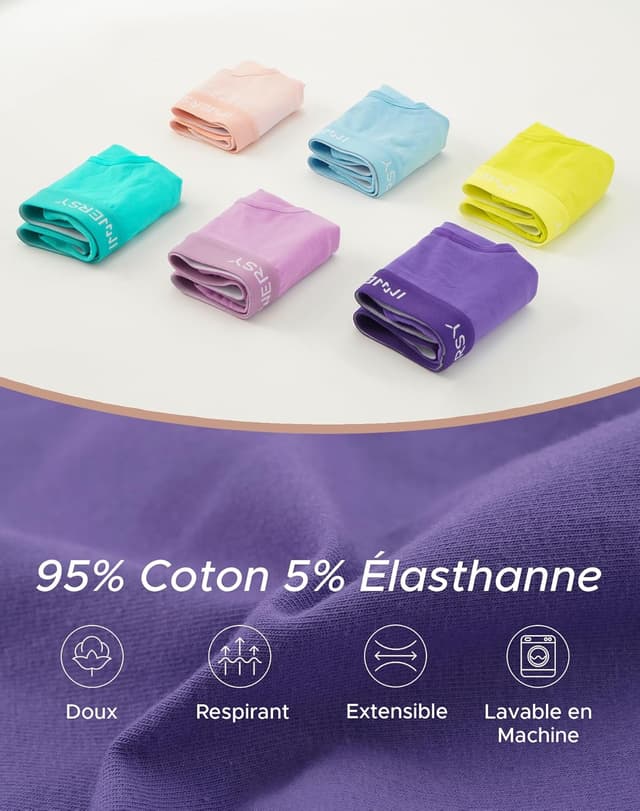 Detalle de INNERSY Culotte femme en coton stretch taille basse (lot de 6)