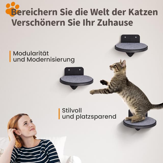 Detalle de XL Premium Kletterwand Katzen aus Birkenholz – 3er-Set Katzentreppen für die Wandmontage